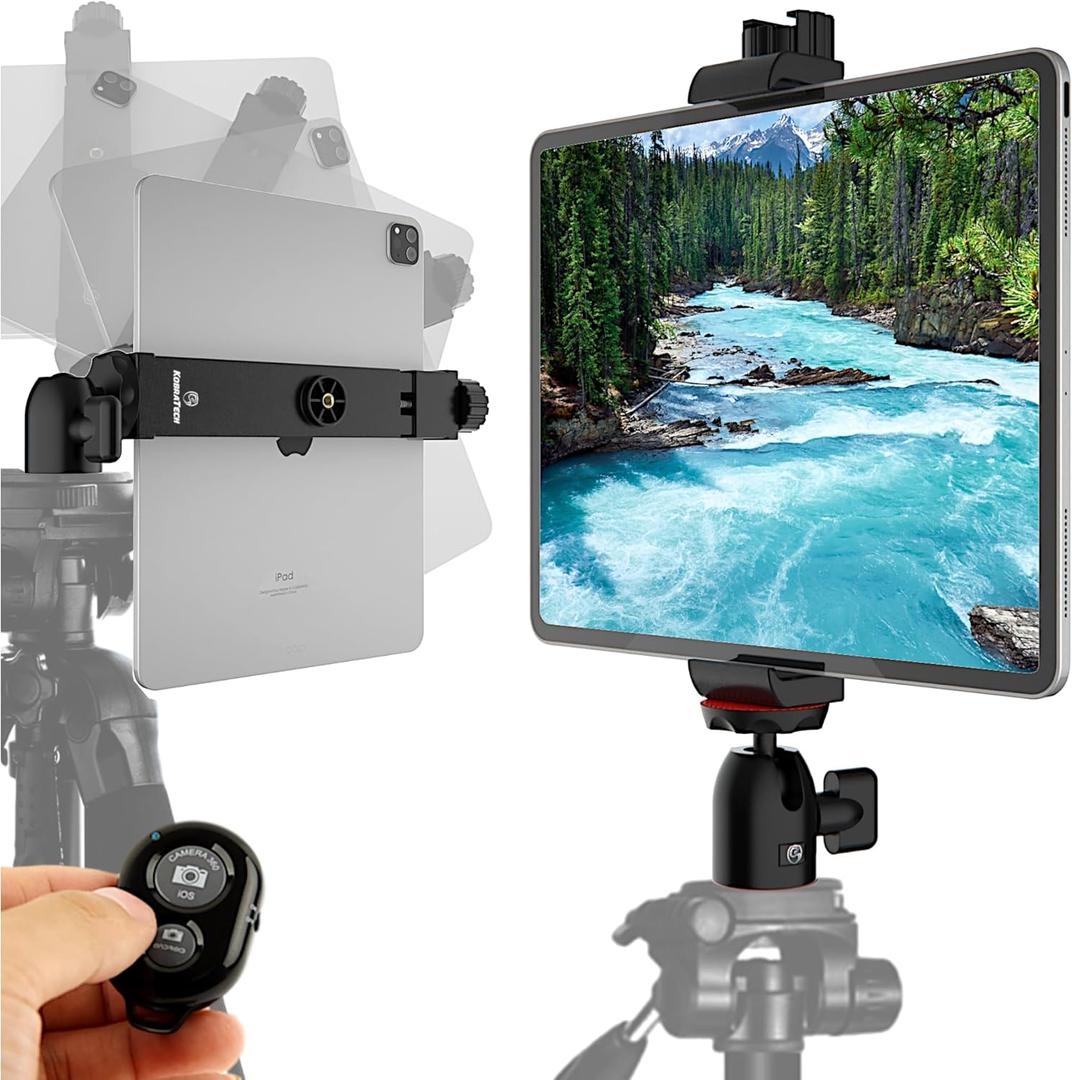 KobraTech TabMount 360 iPad Tripod Mount Holder | Includes Swivel Ball Head and Bluetooth Remote | KobraTech iPad Holder for Tripod (Mount Only)