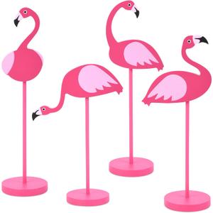 4Pcs Flamingo Wood Tall Standing Block Set Christmas Pink Flamingo Table Sign Tropical Bird Table Centerpieces Toppers for Home Office Desk Tier Tray Decor Party Supplies