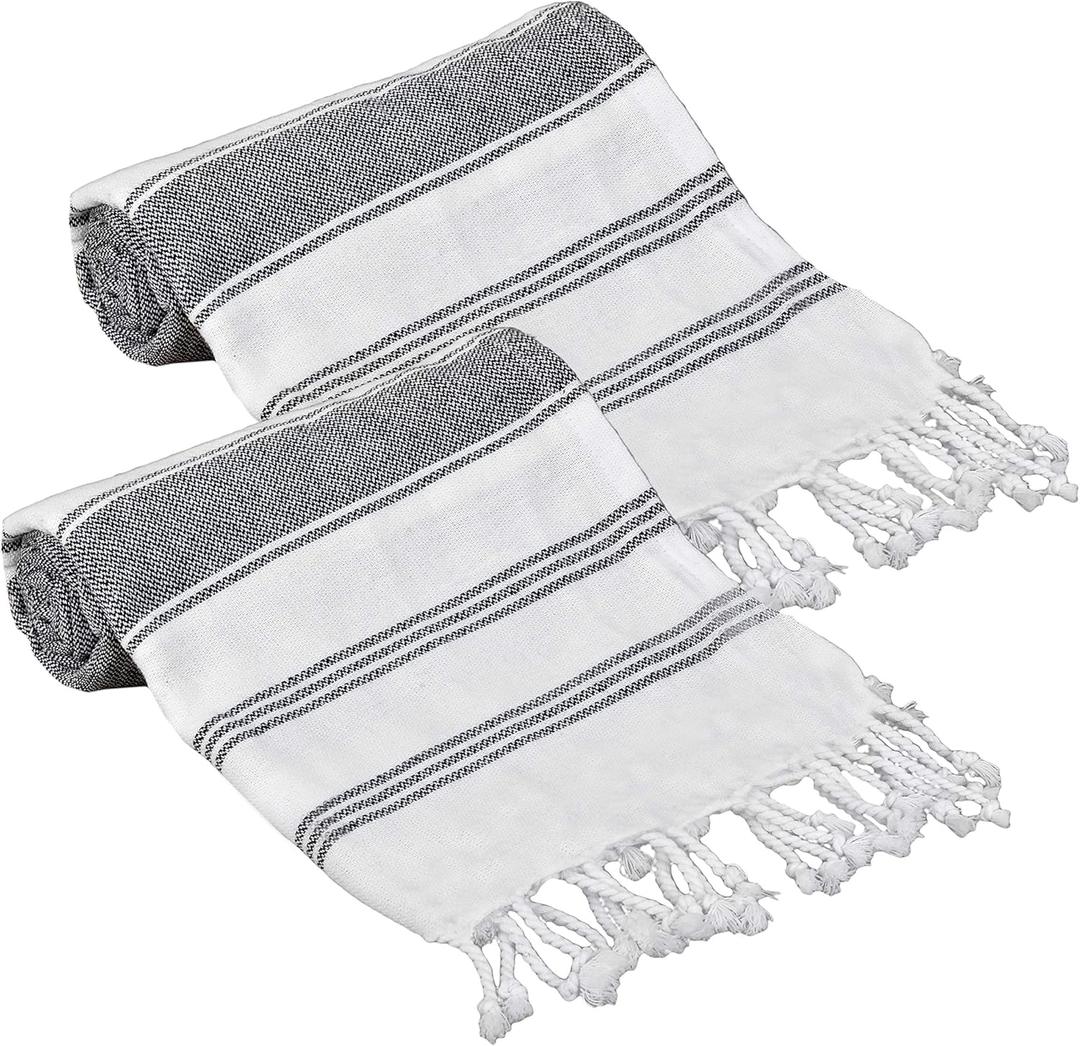 GLAMBURG Peshtemal Turkish Towel - Beach Towels Oversized 36x71 Set of 2, Cotton Beach Towels for Adults, Soft Durable Absorbent Extra Large Bath Sheet Hammam Towel - Navy Blue
