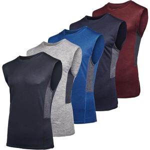 Real Essentials 5 Pack: Men's Mesh Active Athletic Tech Tank Top - Workout & Training Activewear (Large)