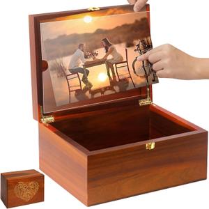 Large Wooden Keepsake Box with Hinged Lid and Photo Frame - Elegant Wedding Memory Box, Ideal for Photos, Letters, Time Capsules, Bride Gift, Decorative Storage5.5*8.6*11.3 (Heart)