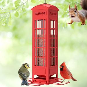 Squirrel Proof Bird Feeder for Outside Hanging, Weight Activated AllMetal Mesh Wild Bird Feeder, 3LB Large Capacity Red Birdfeeders for Cardinals, Finches, Blue Jays, Chickadees, ChewProof & Durable