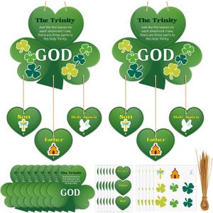 Motipuns 30 Pcs St Patrick Day Shamrock Craft Kit Color Your Own Shamrock Hanging Ornaments Saint Patty's Day Party Gift for Spring Sunday School Activity Supplies Irish Christian Home Wall Decor