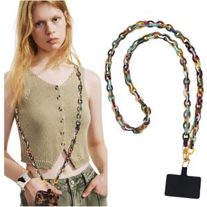 Phone Crossbody Chain CellPhone Lanyard, Acrylic Shouder Strap Universal Lanyard Chain with Tether Patches Compatible with Most Phones Bag Purse (multi-color