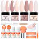 Modelones Dip Powder Nail Kit, 4 Colors Spring Summer Nude Pink Glitter Dipping Starter Set with Liquid and Complete Accessories for French Nails Art Salon DIY at Home Manicure (A1-Brown Pink)