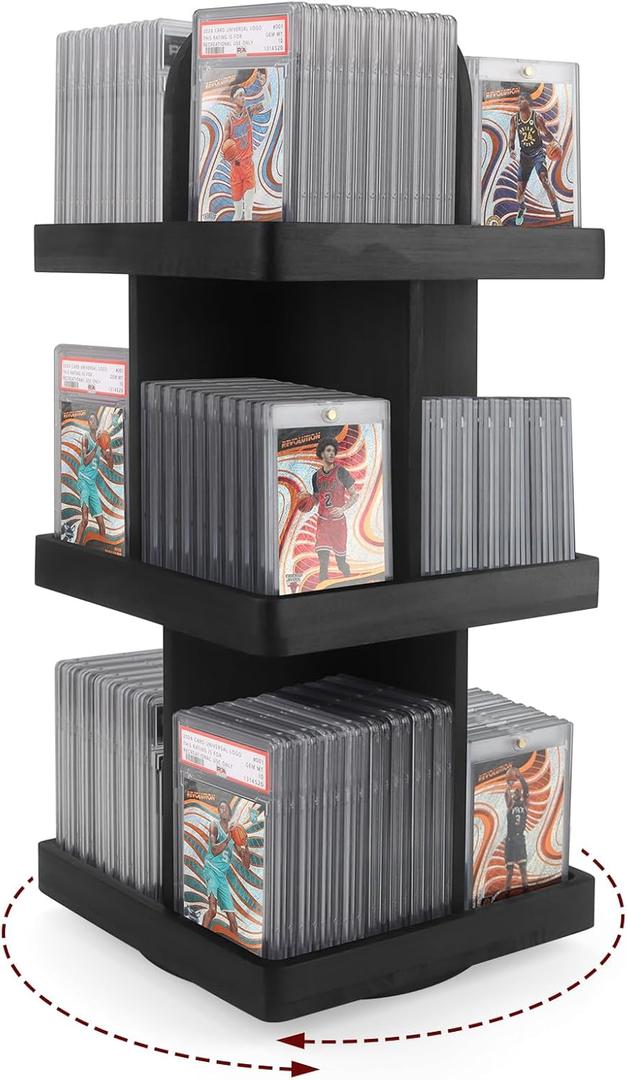 360 Rotating 3-Layer Trading Card Display Stand  12 Compartment Shelf for Holds 120+ PSA/CGC/PGS Slab Cards, Sports Game Graded Card Display Storage, Desktop Collector Showcase & Storage