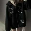 Dynict Womens Y2K Zip Up Cute Graphic Hoodies Cat Ears Casual Cartoon Harajuku Kawaii Clothes Oversize Streetwear Jacket (Black, M)