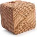 Rattan Tissue Box Cover Natural Woven Facial Napkin Holder Square with Lid 5.7 x 5.7 x 5.5 Inch (Natural)