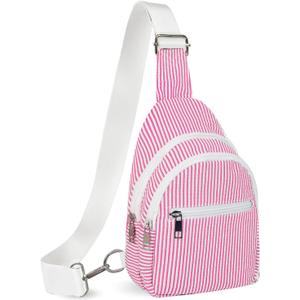 Small Sling Bag for Girls Kids, Floral Flowers Crossbody Fanny Packs, Cute Sling Bag, Birthday Gifts for Teen Girls (Pink Stripes)
