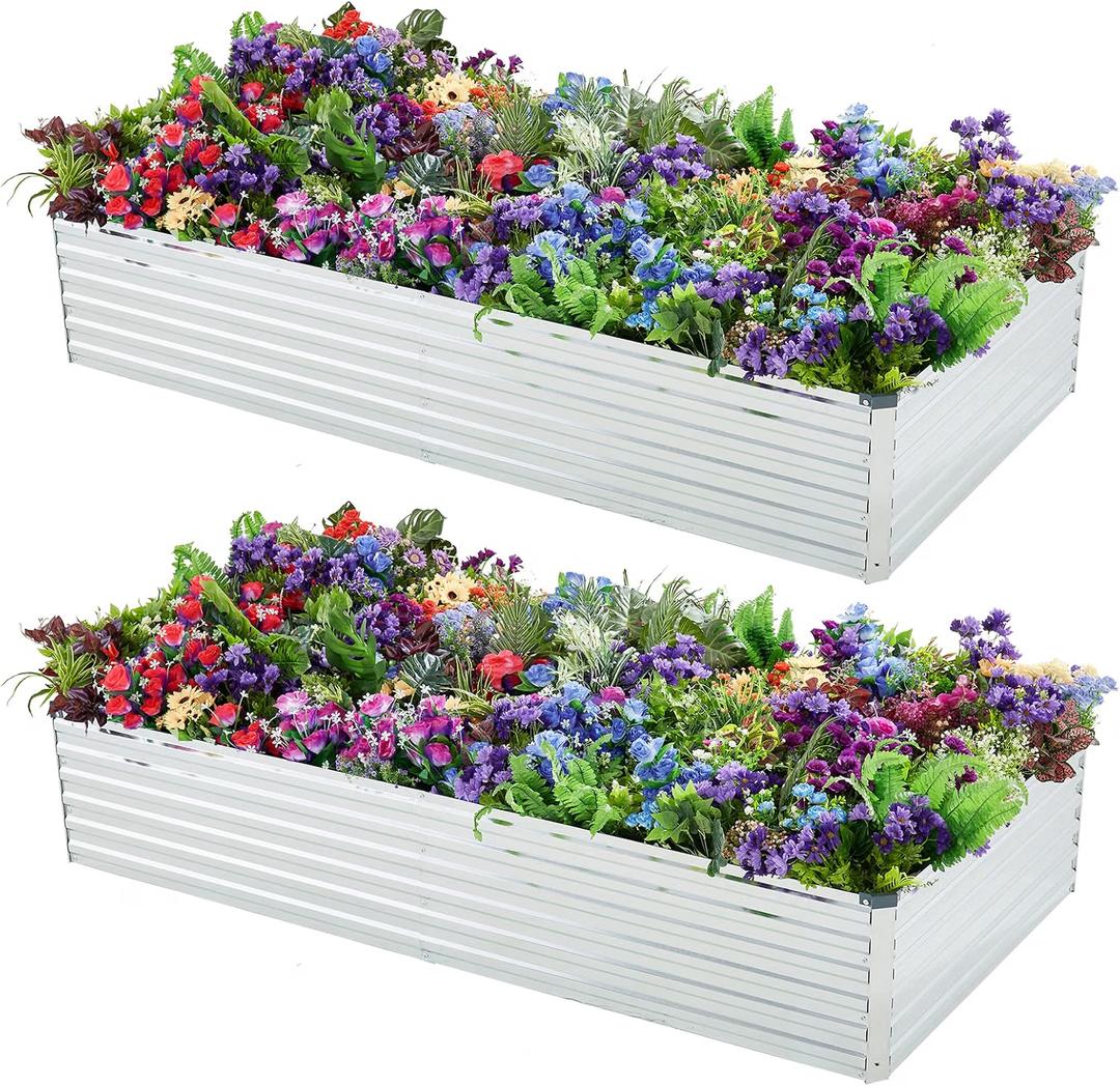 Meberam 2 Pack 4x2x1FT Galvanized Raised Garden Beds Kit Outdoor Metal Gardening Planter Box for Vegetable Elevated Flower Herbs,Silver