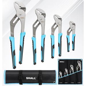 SHALL 4-Piece Groove Joint Pliers Set, 12/10/8/6 Inch Adjustable Water Pump Pliers with Cushion grip, Tongue and Groove Pliers w/Tool Roll Bag for Home Repair, Plumbing, Gripping, Nuts, Bolts