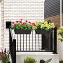 CADUKE Railing Planter Boxes 2 Pack 17 Inch Window Boxes Black Rectangle Railing Flower Box with Adjustable Bracket Window Deck Hanging Planters Boxes for Outdoor Patio