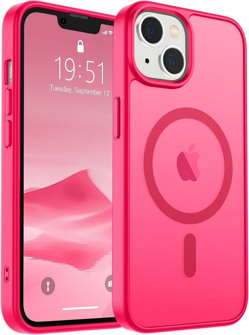 SUPFINE Magnetic for iPhone 14 Case & iPhone 13 Case (Compatible with MagSafe) (Military Grade Drop Protection) Slim Translucent Matte Shockproof Phone Cover,Hot Pink