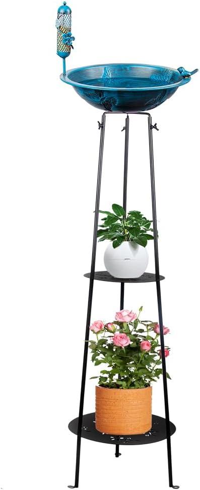 Metal Bird Bath with Plant Stand, 13'' Dia Bird Bath Bowl Waterproof Birdbaths & Feeder Combo for Patio, Garden, Yard