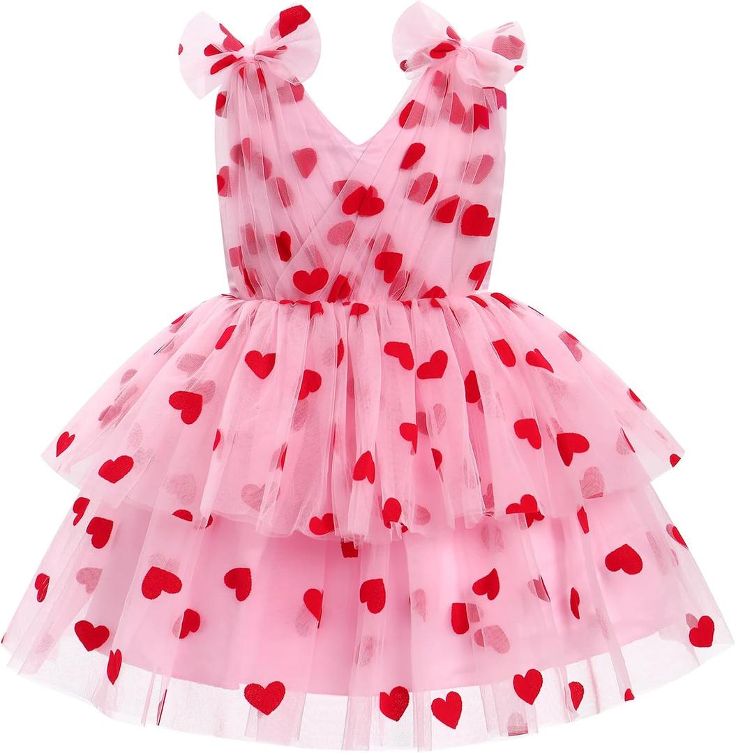 IMEKIS Toddler Girls Butterfly Birthday Dress Rainbow Tulle Formal Wedding Party Ruffle Tutu Dresses Photo Shoot (12-18 Months, Pink Heart)