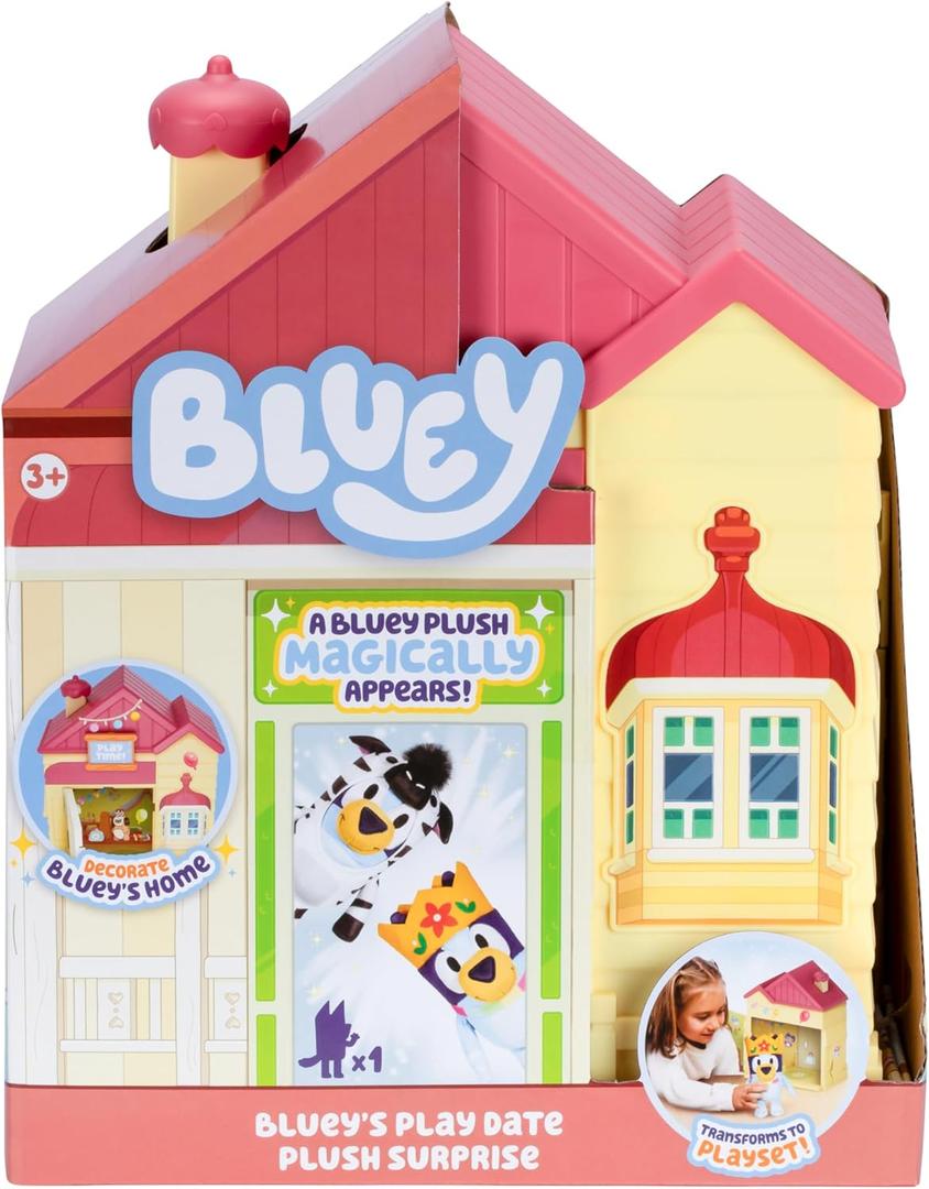 Blueys Play Date Plush Surprise Toddler House Playset, Durable Toy House with Exclusive Cuddly Stuffed Toy, Immersive House Toys for Kids of Ages 3+