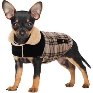 Winter Coat for Small Dogs, Puppy Plaid Jacket, Dog Jacket for Cold Weather, Windproof Warm Garments, Pets Thickened Outfits Indoor Outdoor, Beige S