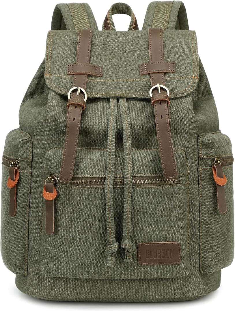 Bluboon Vintage Backpack Leather Trim Casual Bookbag Men Women Laptop Travel Rucksack