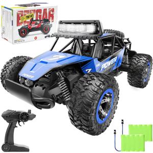 BEZGAR TB141 RC Cars-1:14 Scale Remote Control Car, 2WD High Speed 20 Km/h Electric Toy Off Road RC Car Vehicle Truck Crawler with LED Headlight and Two Rechargeable Batteries for Kids and Adults (Blue)