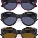3 Pairs Reading Sunglasses for Women Oversized Full Lens Sun Readers Ladies Outdoor UV400 Protection Non Bifocal, Black + Blue Quartz + Red Leopard, +3.5