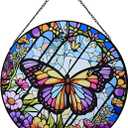 Butterfly Stained Glass Window Hanging,20cm/7.87inch Hand-Painted Sun Catcher Garden Hangings for Doors Home Christmas Mother's Day, Valentine's Day Ornaments Festival Gift (A Style)