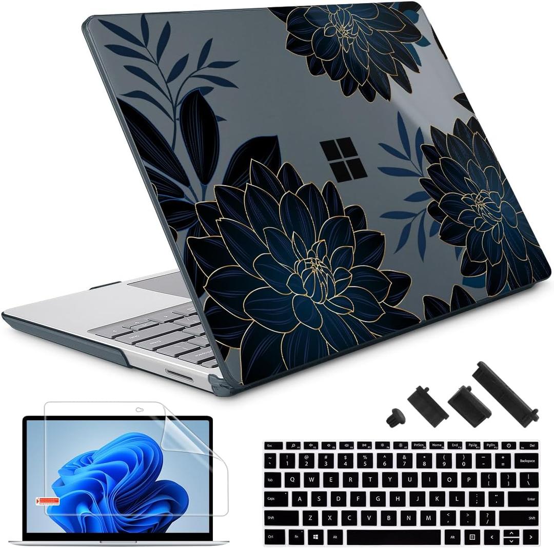 Case for 13.5" Microsoft Surface Laptop 5/4/3 with Metal Palm Rest ONLY 2019-2022 Release Models:1868/1951, Plastic Hard Shell Case with Keyboard Cover & Screen Protector, Flower Dahlia