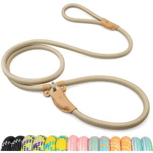 Durable Slip Leads for Dogs, Heavy Duty Strong Rope Slip Leash for Large, Medium Dogs No Pull Training Leashes (Khaki, 1/2" x 6 FT (30~120 lbs.))