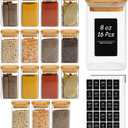 ComSaf Spice Jars with Labels 8 oz 16Pack, Small Spice Containers Starter Set, Glass Seasoning Jars with Lids, Square Seasoning Containers for Salt, Pepper, Chili Powder, Sugar, Loose Tea Storage