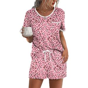 Ekouaer Pajama Set for Women 2 Piece Lounge Set Short Sleeve Tops and Shorts Soft Sleepwear, Chest Pocket, Small