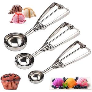 Cookie Scoop Set 3 PCS, with Trigger Large-Medium-Small Size for Kitchen Family Ice Cream Cookie Cupcake Muffin Meatbal multipurpose tainless Steel Ice Cream Scooper