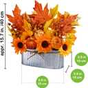 Winlyn 10" Fall Floral Arrangement in Galvanized Metal Oval Planter Artificial Autumn Harvest Maple Leaf Floral Stems Faux Potted Plants Table Centerpiece for Farmhouse Wedding Home Mantel Dcor