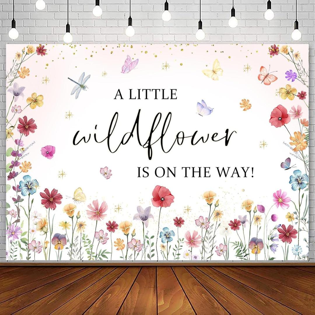 Withu Wildflower Baby Shower Backdrop She is A Girl Little Wildflower is On The Way Floral Butterfly Theme Party Decorations Banner Studio Photography Background 7x5ft