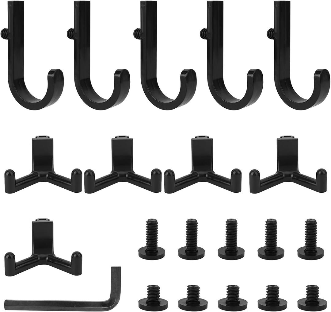 Tinoaly 21pcs Tool Storage Hooks, Black J/Y-Shaped Hooks with Screw Wrench Garden Organizer Tools Hanging Storage Rack Hanger Parts Compatible for Suncast and Craftsman