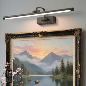 Picture Lights for Wall Battery Operated, Rechargeable Light for Pictures with Remote & Timer, Black Art Light for Paintings 24 Inch Wireless Dimmable Cordless Gallery Lights with 3 Color Temperatures