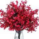 Giegxin 24 Pcs Babys Breath Silk Artificial Flowers Red Faux Flower 19.6 Inch Gypsophila Bouquets Bulk Burgundy Real Touch Floral for Vase Spring Decoration Home Office Table Centerpiece, Wine Red