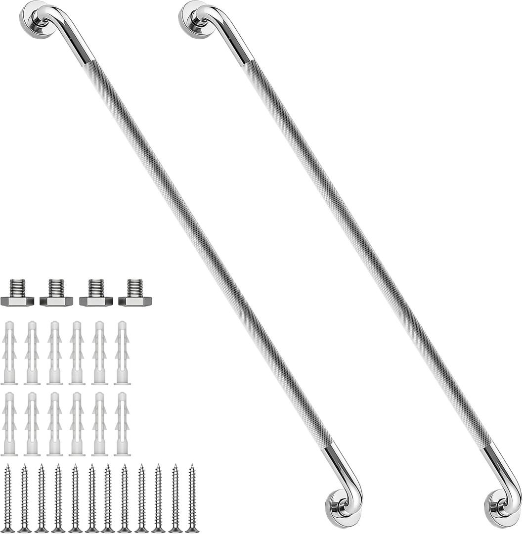 48 Inch Shower Grab Bar 1.25" Dia, 2 Pack Chrome Anti Slip Bathroom Grab Bar, 304 Stainless Steel Knurled Handicap Grab Bars, Safety Support Handrail,Bath Shower Handle for Elderly Injury Senior