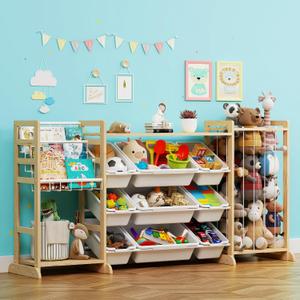 65" Large Toy Storage Organizer with Bookshelf and Stuffed Animal Storage