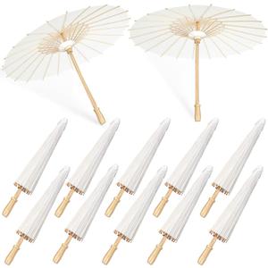 10 PCS 33 Inches White Paper Umbrellas, Oiled Chinese & Japanese Style White Parasols, White Paper Parasols Umbrellas Bulk for DIY Painting, Wedding, Bridal Party, Ceiling Decoration