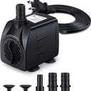CWKJ Fountain Pump, 160GPH(10W 600L/H) Submersible Water Pump, Durable Outdoor Fountain Water Pump with 7.2ft2.2mPower Cord, 3 Nozzles for Aquarium, Pond, Fish Tank, Water Fountain Pump