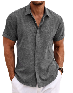 COOFANDY Men's Linen Shirts Short Sleeve Casual Shirts Button Down Shirt for Men Beach Summer Wedding Shirt, Size Small