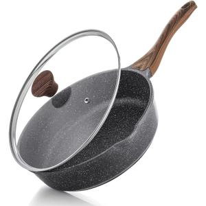 SENSARTE Nonstick Skillet, Deep Frying Pan 10/11/12-inch, Saute Pan with Lid, Stay-cool Handle, Healthy Stone Cookware Cooking Pan, Induction Compatible (10-Inch/3.5QT) (Classic Granite)