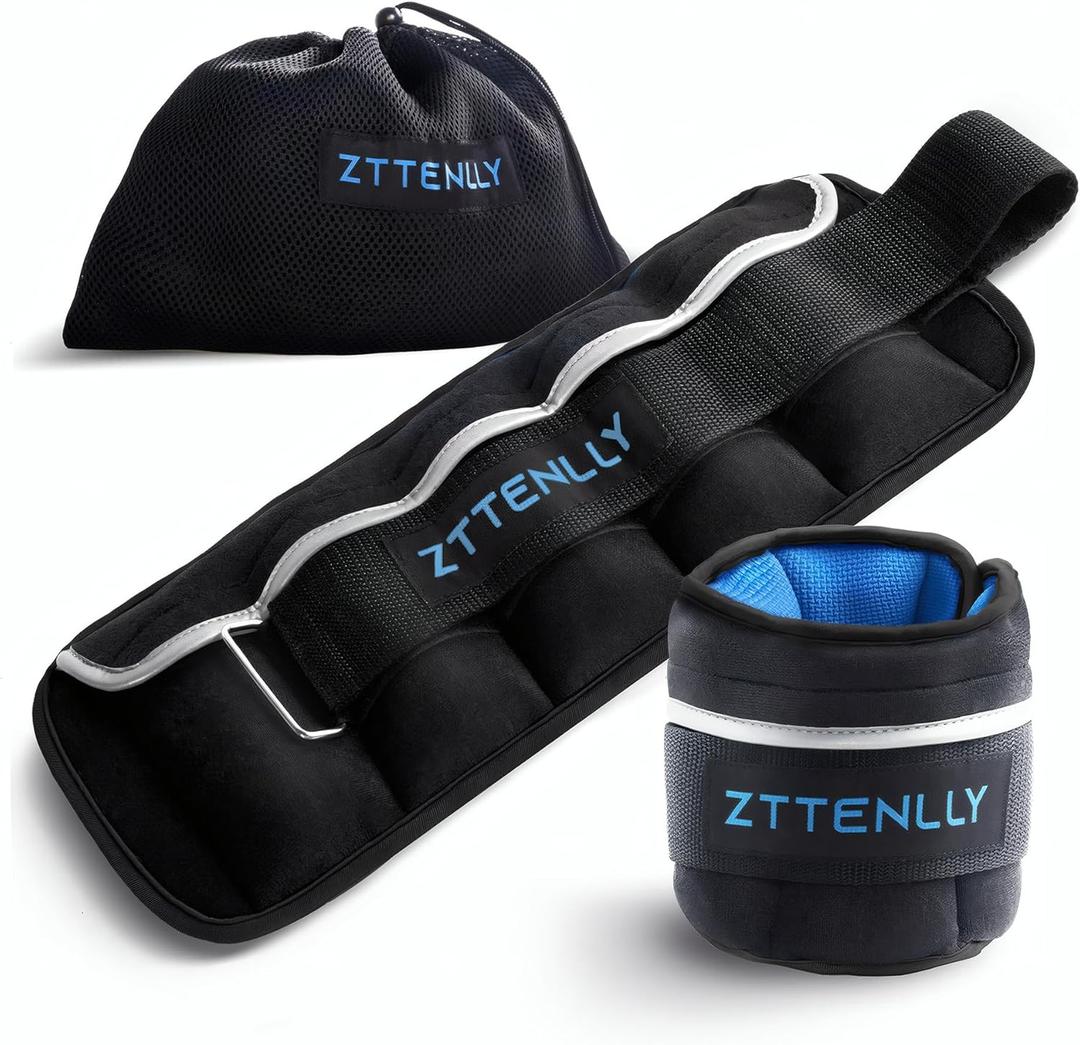 Adjustable Ankle Weights 20LBS Pair with Carry Bag - Breathable Fabrics, Reflective Trim - Strength Training Leg Wrist Arm Ankle Walking Weights Sets for Women Men Kids (Blue)