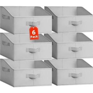 Criusia Closet Organizers Bins 6 Pack - Large Closet Shelf Organizer with Handles - Fabric Trapezoid Home Organization and Storage Baskets for Organizing Clothes Toy Blanket Towel Purse Hats (Grey)