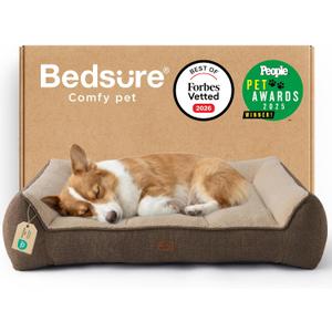 Bedsure SupportMax Orthopedic Dog Bed Medium Size Dog - Extra Thick Supportive Medium Dogs Beds with Waterproof Washable Cover, Comfort Pet Bed Sofa with Soft Sherpa and Nonskid Bottom, Brown, 35"