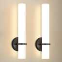16W LED Dimming Wall Sconces 2 Packs, 3000K Warm Lights Dimmable, White Lampshade Bathroom Vanity Lighting Wall Light Fixtures for Bedroom Dining Living Hallway, Black (set of 2)
