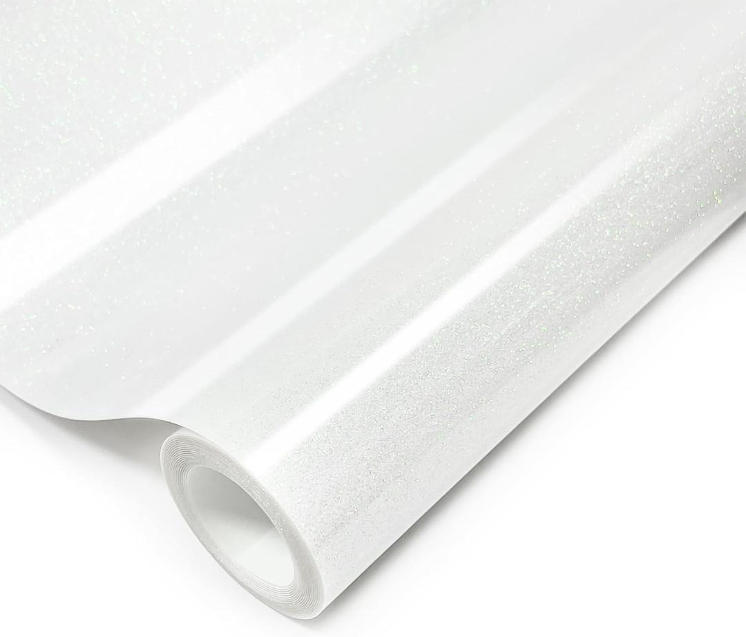 White Glitter HTV Heat Transfer Vinyl, 12" x 8ft lron on Vinyl, for T-Shirt Ironing, Vinyl HTV Easy to Cut and Weed, The Best Choice for DIY Creativity