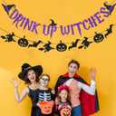 2 x Pre-Strung Drink Up Witches Banner, Glitter Happy Halloween Banner Decorations with Pumpkin Bat Witch Sign for Halloween Party Home Office School Indoor Wall Mantel Hanging Backdrop Garland Decor
