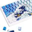 XVX Shine Through Keycaps, Side Print PBT Keycaps 75 Percent Dye Sub, 131 Keys Cherry Profile Custom Keycaps 60 Percent, Wave of Kanagawa Double Shot Keyboard Key caps for Mechanical Keyboards (Blue Kanagawa Theme)