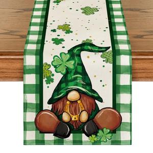 Artoid Mode Shamrock Lucky Buffalo Plaid Gnomes St. Patrick's Day Table Runner, Kitchen Dining Table Decor for Outdoor Home Party Decor 13 x 72 Inch 2 pack