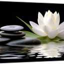 CCWACPP Zen Canvas Wall Art White Lotus Bloom in Water Picture Flowers Stone Spa Painting for Yoga Meditation Room Bathroom Prints Wall Decor Frame (Zen - 2, 16x24inch)